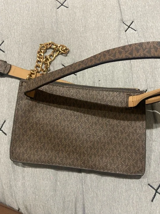 Michael Kors Tan Leather Belt Strap with Gold Chain Accent - Picture 6 of 9